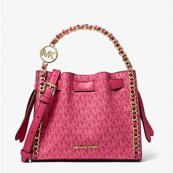Michael Kors Handbags - Michael Kors Mina Signature Logo Chain Pink Crossbody Shoulder Bag New